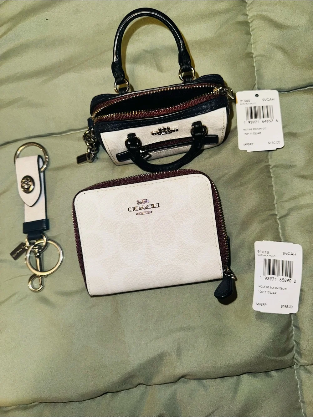 Coach Rowan signature keychain, wallet, and tiny satchel vintage all new rare!